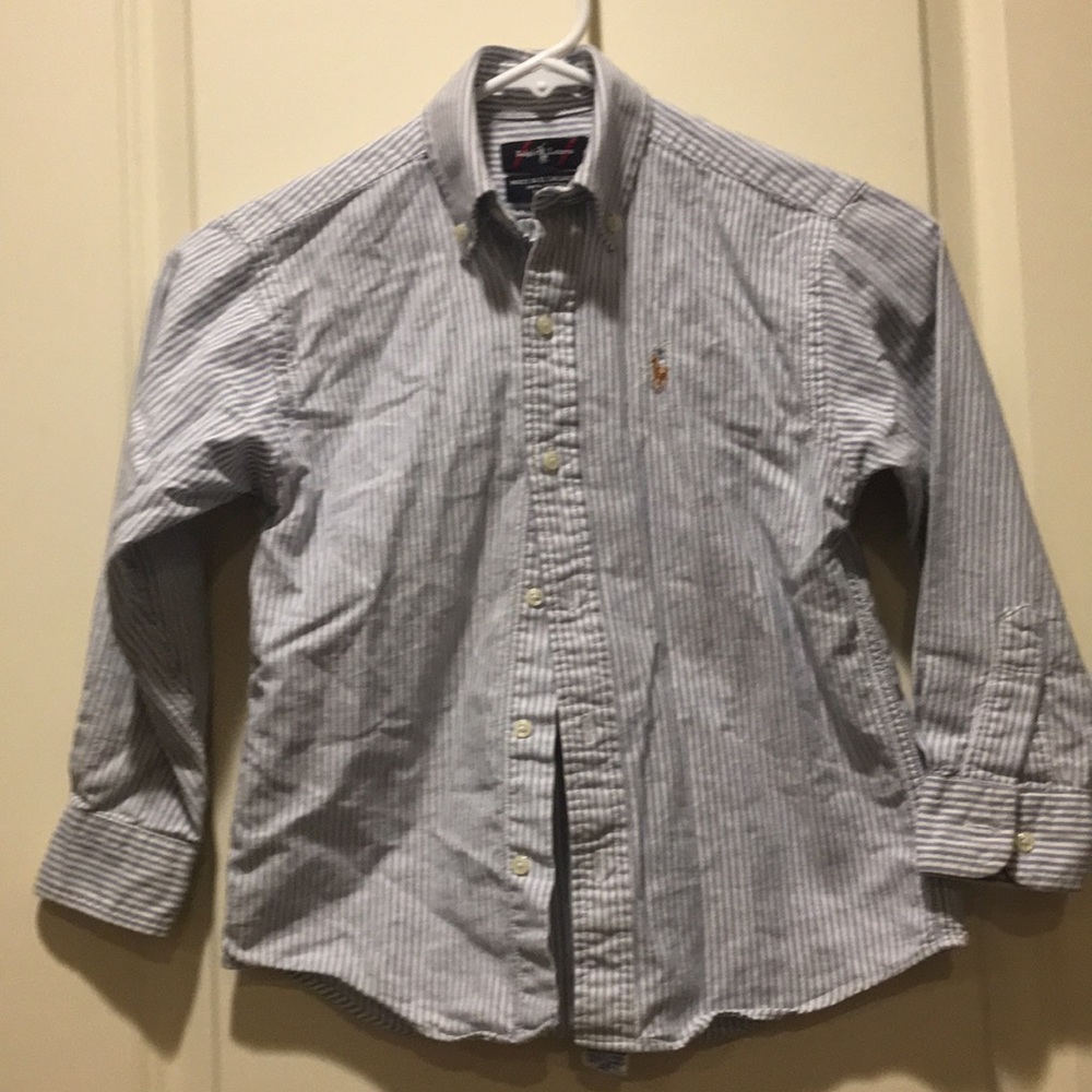 Ralph Lauren boys button down stripe long sleeve shirt collar button tip size 6